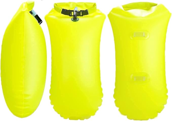 YW 2 Pack 20L Waterproof Dry Bags Swim Bouy Float Swimming Marine Safety Inflatable Bubble Bag Visible with Storage Space & Adjustable Waist Belt,Lightweight for Swimmer,Training,Kayaking,Snorkeling