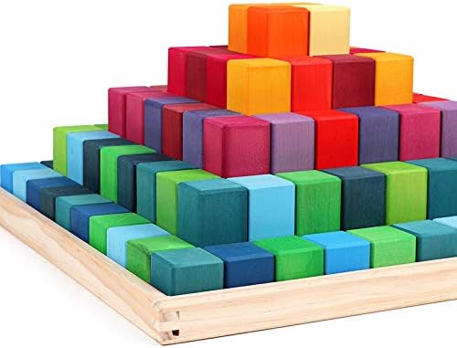 'Pyramid' Rainbow X-Large 100 Piece Blocks, Wooden Toys for Kids, Geometric Stacking Educational Building Blocks