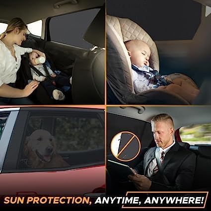 EcoNour Car Window Shades for Baby (Pack of 2) | Sun Shade for Car Heat and UV Protection | Adjustable Elastic Fabric Side Window Shade for Baby | Rear Side Window Sunshade (Large 38"x21")