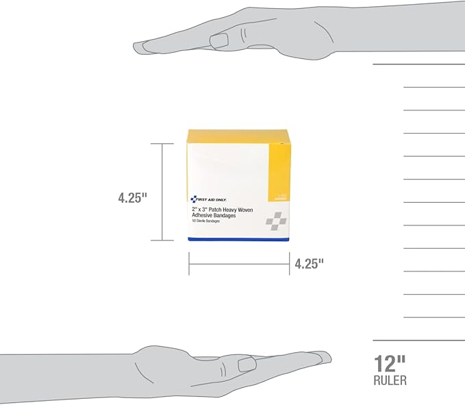 First Aid Only 1-750 Heavy Woven Fabric Adhesive Bandages, 2" x 3" Extra Large, 50 Count