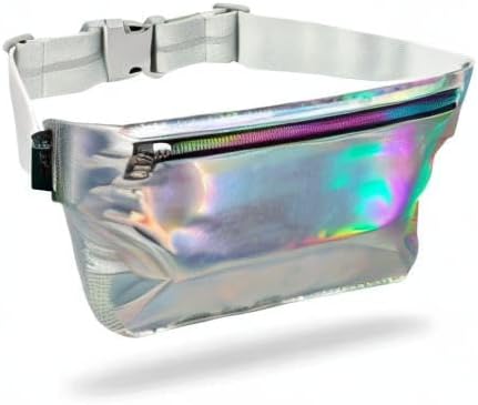 Fitter's Niche Holographic Fanny Pack with Glow-in-the-Dark Trim – Water-Resistant Waist Bag for Raves, Concerts & Outdoor Festivals | Adjustable Unisex Belt with Phone Pocket