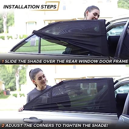 EcoNour Car Window Shades for Baby (Pack of 2) | Sun Shade for Car Heat and UV Protection | Adjustable Elastic Fabric Side Window Shade for Baby | Rear Side Window Sunshade (Large 38"x21")