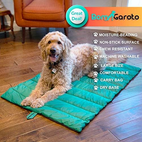 Bom Garoto Portable Pet Mat - 46.5 x 33 Inch Cat and Dog Mat for Crate Bed, Dog Cage, Fireside or Camping! Waterproof Dog Beds for Medium Dogs and Small Dogs. Large Dog Bed with Storage Carry Bag