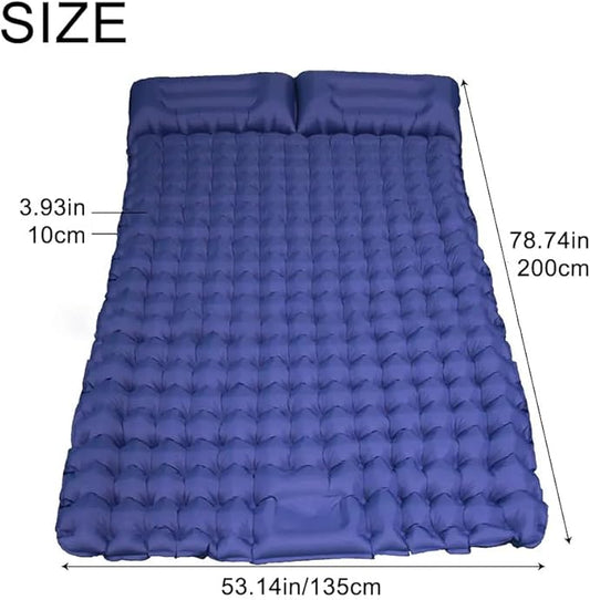 Double Sleeping Pad, Self-Inflating Sleeping Pad for Camping, Camping Sleeping Pad with Built-in Pump, 4" Extra Thickness Inflatable Sleeping Mat, Twin Air Mattress for Traveling (Blue)