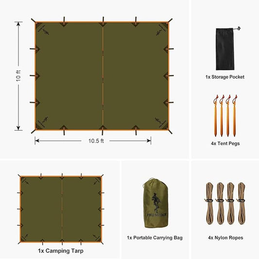 FREE SOLDIER Waterproof Portable Multifunctional Outdoor Camping Traveling Awning Backpacking Tarp Shelter for Rain (Brown)