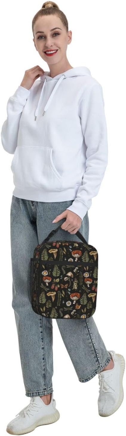 Vintage Witchcraft Mushroom Insulated Lunch Bag Reusable Cooler Lunch Box Portable Leakproof Thermal Container Tote Bags for Girls Boys School Travel