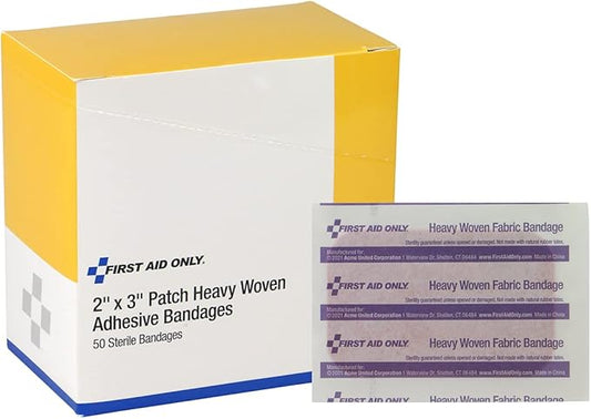 First Aid Only 1-750 Heavy Woven Fabric Adhesive Bandages, 2" x 3" Extra Large, 50 Count