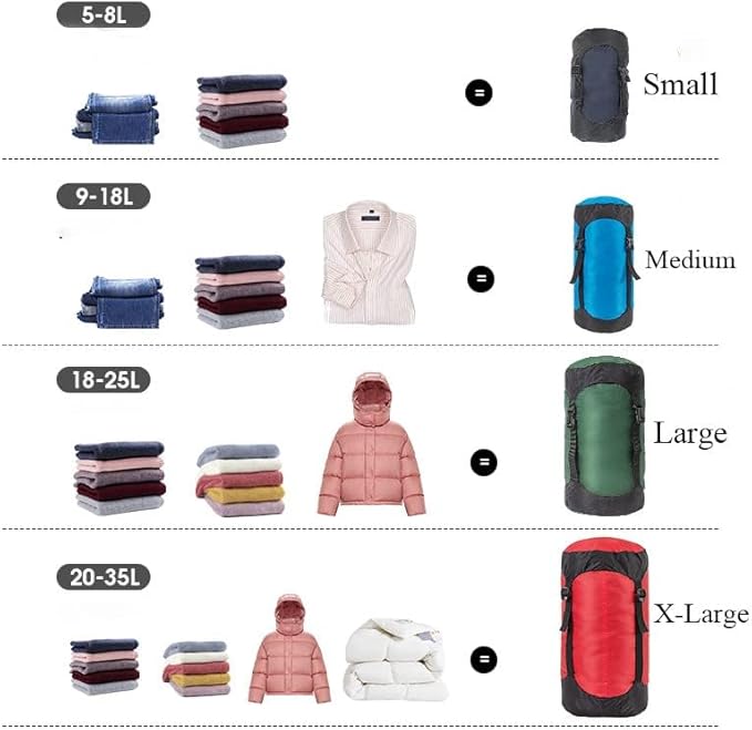 Compression Stuff Sack, 5L/8L/18L/25L/35L Lightweight Sleeping Bags Storage Compression Sack, More 40% Storage for Camping, Hiking, Backpacking Trip