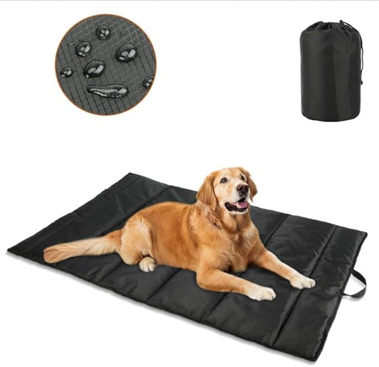 BWOGUE Large Outdoor Dog Bed, Portable Waterproof Camping Mat, Washable Travel Mat with Carry Bag for Medium and Large Dogs, 47"X27" (Black)