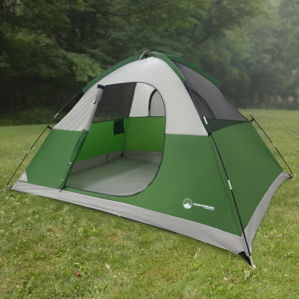 4 Person Camping Tent with Rainfly and Carrying Bag - Easy Pop Up Family Tents for Camping Essentials, Beach, Hiking, Backpacking, Mountaineering and Camp Travel