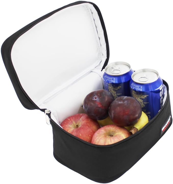 Small Lunch Bag Mini Lunch Box Insulated Portable for Adults Men Women Work with Metal Rivets 4.2L Solid Black