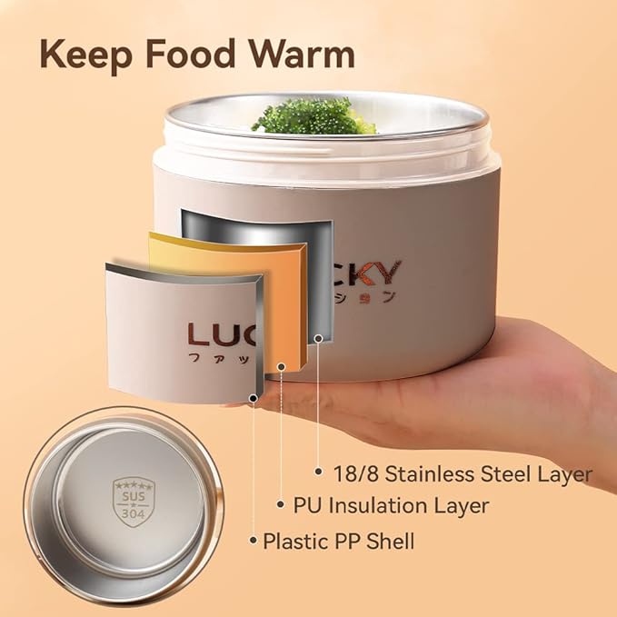 YBOBK HOME Thermal Bento Box Aldult Lunch Box, Portable Insulated Lunch Container For Work Picnic, Keep Warm Stainless Steel Food Container With Bag, Induction Cooker & Microwave Safe(Khaki 34oz)