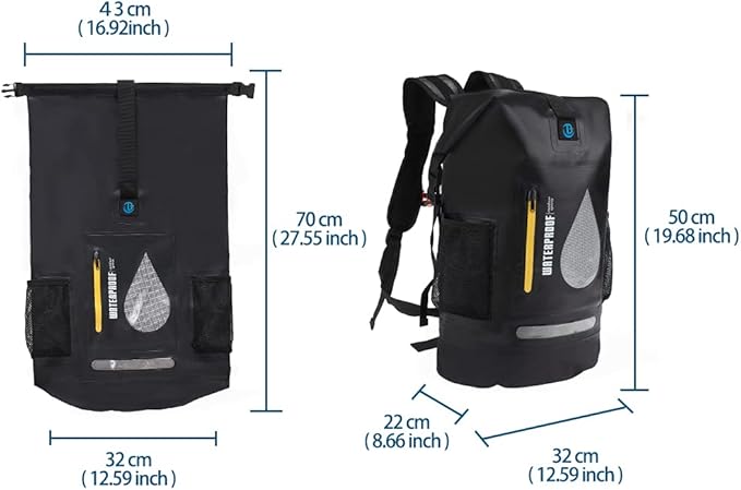 Blueshyhall 30L Waterproof Dry Backpack, Outdoor Travel Roll Top Closure Water Repellent Duffle Storage Sack for Kayaking Rafting Boating Fishing Camping and Beach - Black