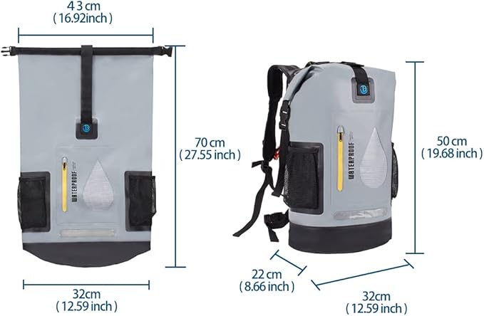 Blueshyhall 30L Waterproof Dry Backpack, Outdoor Travel Roll Top Closure Water Repellent Duffle Storage Sack for Kayaking Rafting Boating Fishing Camping and Beach - Grey