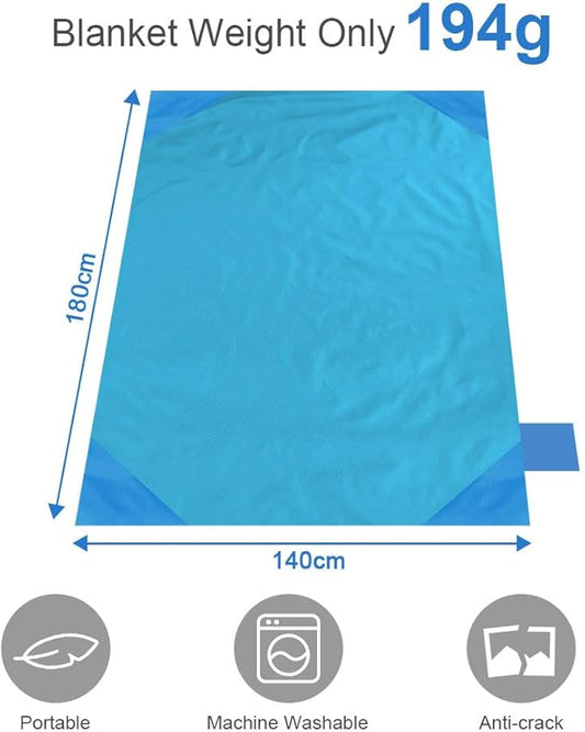 Picnic Blanket, Mini Pocket Beach Mat 55.1 x 70.8IN (3-5 People) Foldable, Lightweight Waterproof Sand Free, Foldable Thin Ground Sheet for Outdoor Camping Hiking Travel - with Hand Strap
