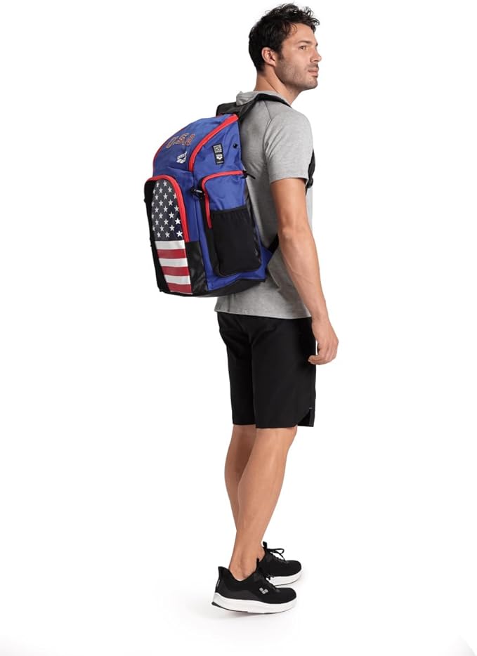 ARENA Spiky III Backpack 45 USA Swimming Athlete Sports Gym Rucksack Large Training Gear Equipment Swim Bag for Men and Women, 45 Liters, US Team