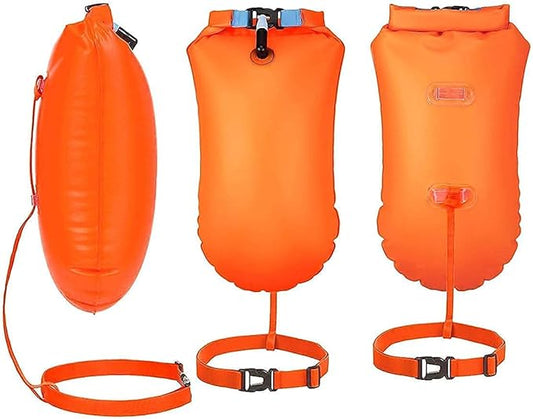 YW 2 Pack 20L Waterproof Dry Bags Swim Bouy Float Swimming Marine Safety Inflatable Bubble Bag Visible with Storage Space & Adjustable Waist Belt,Lightweight for Swimmer,Training,Kayaking,Snorkeling
