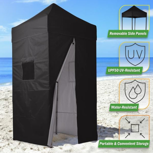 Pop Up Changing Tent - 46.5” Steel Frame Canopy Sun Shelter Pool Cabana, Portable Changing Room, or Privacy Tent for Camping Toilet or Portable Shower - Camping Essentials by Wakeman Outdoors (Black)