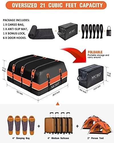 Rooftop Cargo Carrier, 21 Cubic Feet Soft-Shell Waterproof Car Roof Luggage Bag for All Vehicles SUV with/Without Rails, Includes 10 Reinforced Straps + 6 Door Hooks,Storage Bag,Anti-Slip Mat