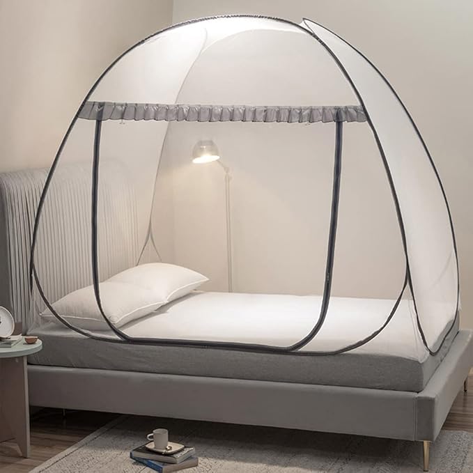 Mengersi Mosquito Net Pop Up Tent for Bed,Bed Canopy with Net Bottom,Mosquito Netting Bed Tent,Bed,Suit for Indoor Outdoor,Camping Tent,Insect Screen(Full/Queen, Gray)
