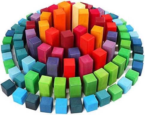 'Pyramid' Rainbow X-Large 100 Piece Blocks, Wooden Toys for Kids, Geometric Stacking Educational Building Blocks