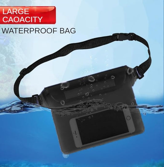 Waterproof Bag with Adjustable Waistband and Touch Sensitive Screen, Keeping Your Phone and Valuables Dry, Perfect for Drifting, Swimming, Kayaking, Rowing, Fishing(Black)