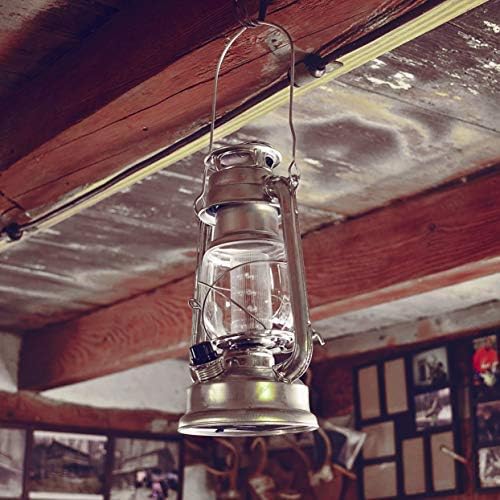 YAKii LED Vintage Metal Hanging Hurricane Lantern - 12 LED Dimmer Switch Cold White Battery Operated for Power Outage Indoor Camping Lighting Outdoor Brooklyn (Silver 2 Pack)