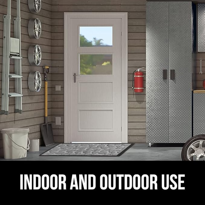 GORILLA GRIP 100% Waterproof All-Season WeatherMax Doormat, 23x35, Durable Natural Rubber, Stain and Fade Resistant, Low Profile, Indoor Outdoor Doormats, Easy Clean Patio Entry Mat, Light Gray Bones