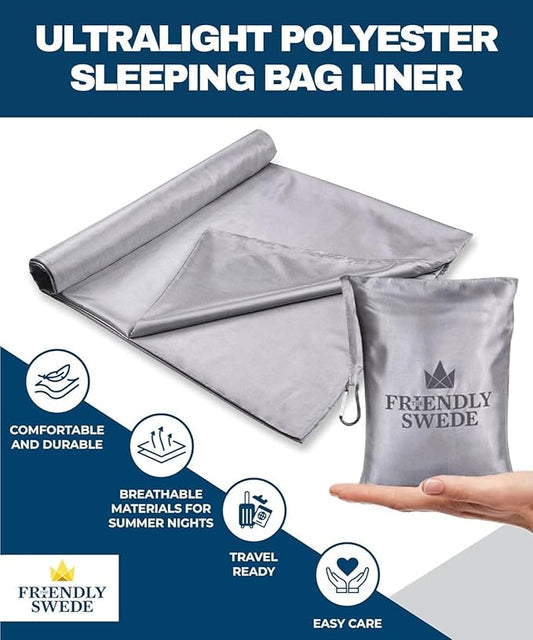 The Friendly Swede Sleeping Bag Liner — Ultralight Polyester or Cold Weather Microfiber Adult Sleep Sack; Thin Travel Sheets for Hotel; Camping Sheets; Travel Sleeping Bag with Pocket-Size Stuff Sack