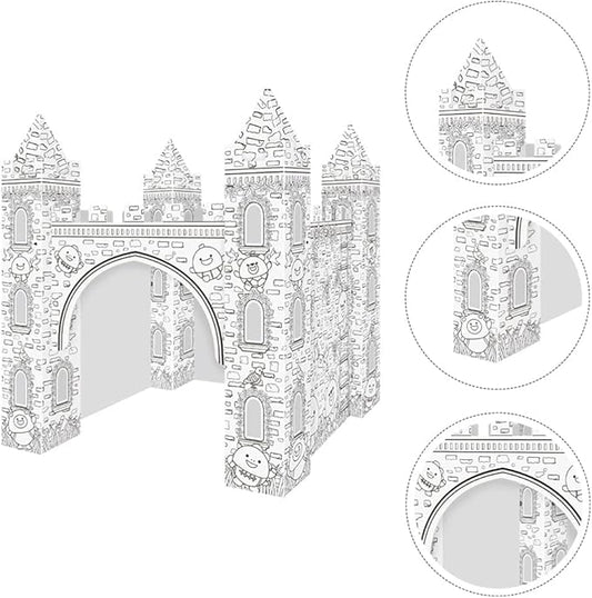 1 Set Colorizing 3D Castle Paper Fairy Tale Castle Paintable Cardboard Castle Kids Art Craft Supplies for Indoor Outdoor Fun