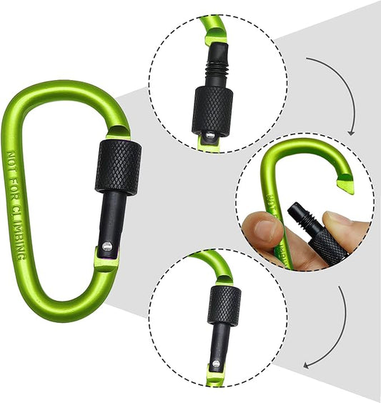 6 Pack Small Locking Carabiner Clips - 3 Inch Aluminum Alloy D-Ring Key Hooks with Twist Lock, Secure for Keys, Pet Leash, Travel Accessories (Not for Climbing)