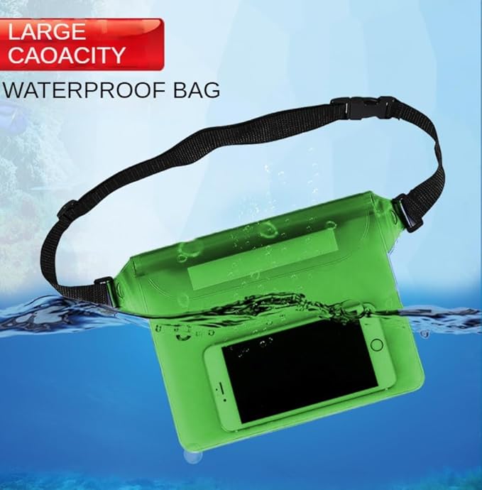 Waterproof Bag with Adjustable Waistband and Touch Sensitive Screen, Keeping Your Phone and Valuables Dry, Perfect for Drifting, Swimming, Kayaking, Rowing, Fishing… (Green)