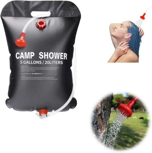 Solar Portable Shower Bag, 5 Gallons/20L Camping Shower Bag, Portable Shower Bag with Removable Hose and On-Off Switchable Shower Head for Camping, Hiking, Travel, Beach Swimming
