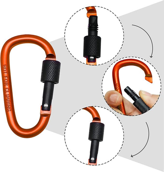 6 Pack Small Locking Carabiner Clips - 3 Inch Aluminum Alloy D-Ring Key Hooks with Twist Lock, Secure for Keys, Pet Leash, Travel Accessories (Not for Climbing)
