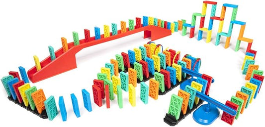 Bulk Dominoes Kinetic Domino Kit | Dominoes Set, STEM STEAM Small Toys, Family Games for Kids, Kids Toys and Games, Building, Toppling, Chain Reaction Sets (143pc)