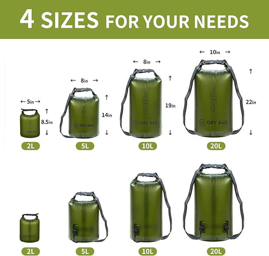 Waterproof Dry Bag - Roll Top Transparent Storage Bag,2L/5L/10L/20L,Suitable for Traveling, Swimming, Kayaking, Camping, Fishing, Rainy Day Trips