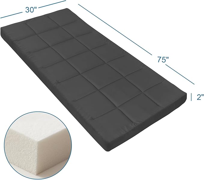 Navy Cot Mattress Topper - Quilted Pads for Camping, 75"x30" for Camp Cot/Rv Bunk/Narrow Twin Beds