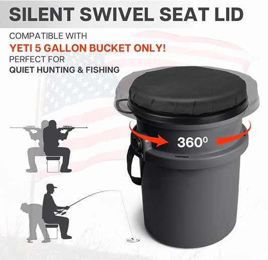 5 Gallon Bucket Seat for Yeti Bucket Only, Swivel Bucket Lid with Padded Top for Cozy Sitting, Bucket Seat Cushion for Outdoor Fishing,Hunting,Gardening,Camping,Car Washing, Baseball Training