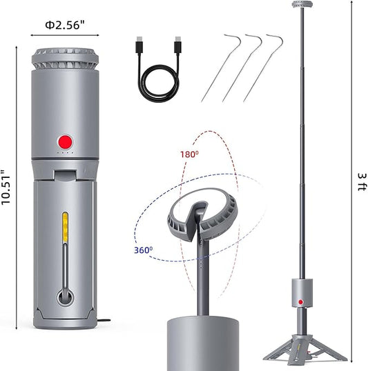 Telescopic Camping Light - Cordless Dimmable Camping Tent Lamp, 10000mAh Rechargeable Magnetic Lantern IPX6/IPX4 Waterproof, 520LM 3000K/5000K + SOS Mode with Ground Stakes (Gray-Red)