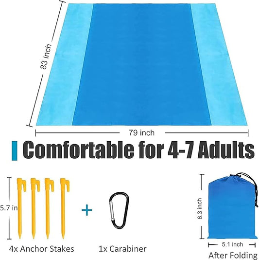 Beach Blanket, Beach Mat Sand Free Waterproof 79" X 83" Suitable for 4-7 Adults, Waterproof Lightweight Picnic Blankets for Travel, Camping, Hiking