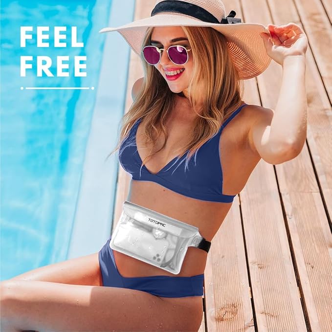 2-Pack Waterproof Fanny Pack, Phone Pouch with Waist Strap, 9x6.7 Inch Dry Bag for Phone, Cash, and Valuables – for Swimming, Kayaking, Boating, Snorkeling, and Water Sports (2, Grey + White)