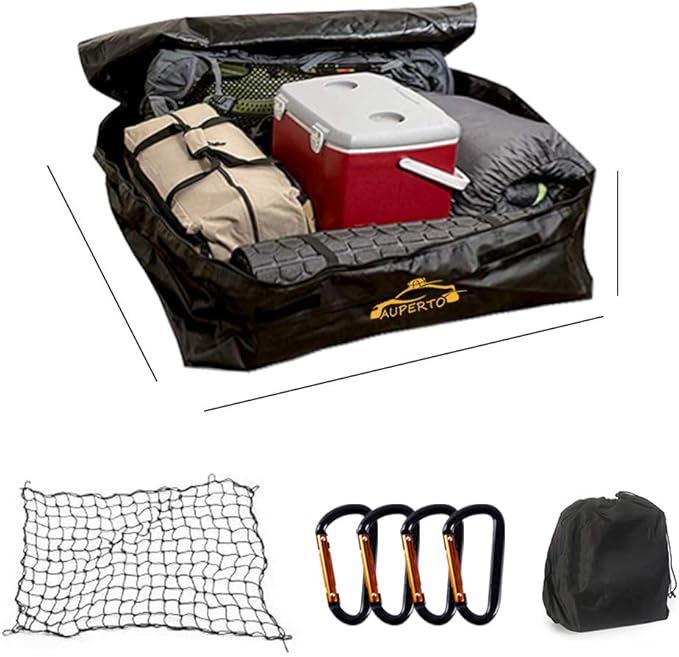 Weatherproof Cargo Bag - 26 Cubic Feet Heavy Duty Waterproof Luggage for Truck Bed With Net and 4 Metal Carbiners Fits Any Size