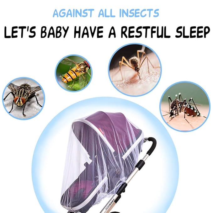 Baby Stroller Mosquito Net (2 Pack) - Durable Mesh Protection for Bassinets, Cradles, Playards, Pack N Plays & Portable Mini Cribs | Breathable Universal Fit Insect Barrier (Black)