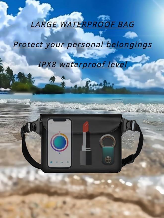 2-Pack Waterproof Bag with Adjustable Waistband and Touch Sensitive Screen, Keeping Your Phone and Valuables Dry, Perfect for Drifting, Swimming, Kayaking, Rowing, Fishing… (Black+Black)