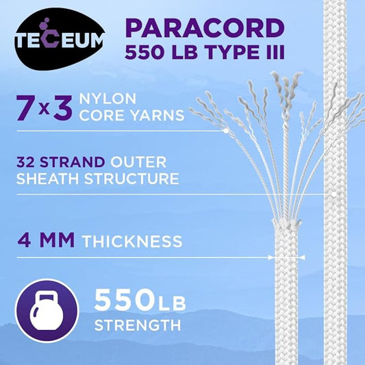 TECEUM Heavy Duty Rope 1000 – 1000ft / 200ft / 100ft / 50ft – 40+ Colors – Utility Rope for Survival & Camping Gear – Nylon String, Camping Rope, para Cord, Utility Nylon Rope, Tent Cord