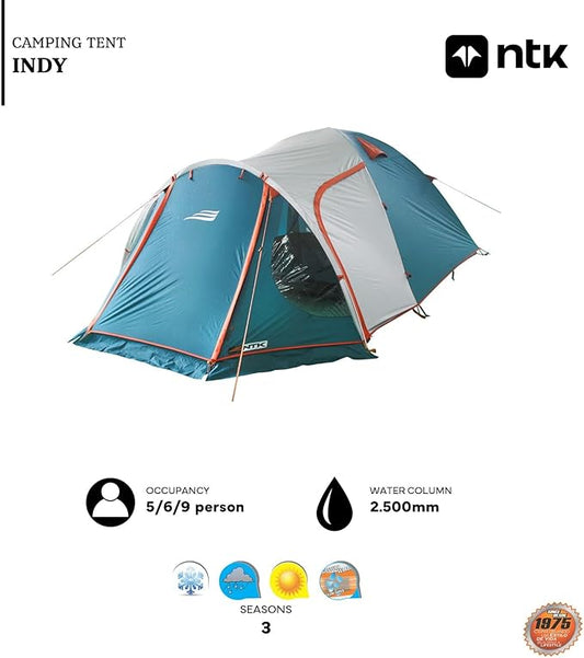NTK Indy GT 4/6/8 Person Outdoor Tent for Camping | Extended Front & Canopy | 100% Waterproof Dome & Breathable Mesh | 3 Season Easy Setup Tent