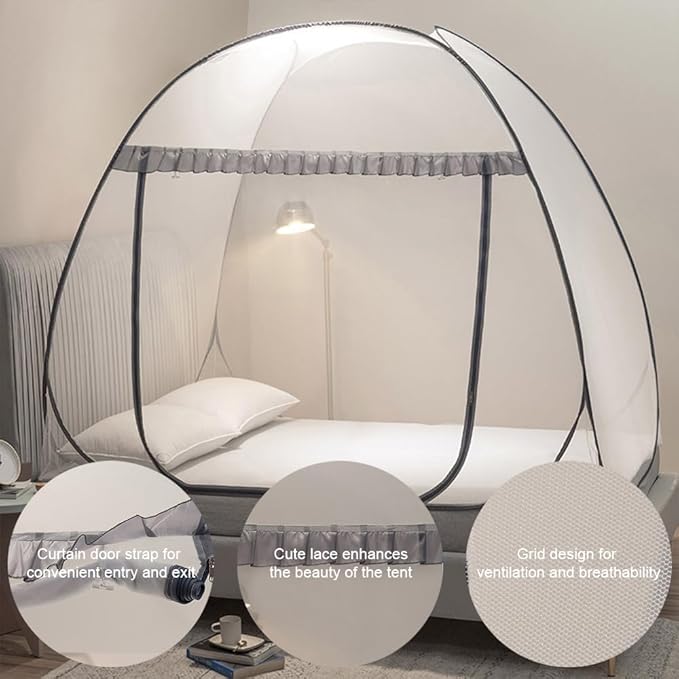 Mengersi Mosquito Net Tent for Bed,Pop-Up Bed Canopy with Net Bottom,Mosquito Netting Bed Tent for Kids Girls Boys,Bed,Suit for Indoor Outdoor (Twin, Gray)