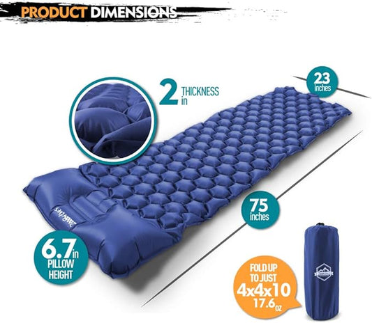 ZOOOBELIVES Ultralight Sleeping Pad with Pillow– Inflatable Camping Mat for Backpacking, Traveling and Hiking, Compact and Portable Multiple Color Options