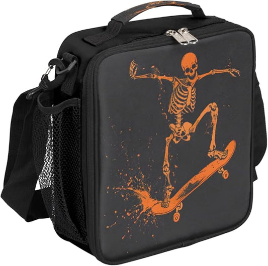 cfpolar Skull Skateboard Lunch Box for Boys Girls, Insulated Lunch Bags for Kids Reusable Mini Cooler Lunch Tote Lunchbox Thermal Meal Tote Kit with Shoulder Strap for Work School Picnic