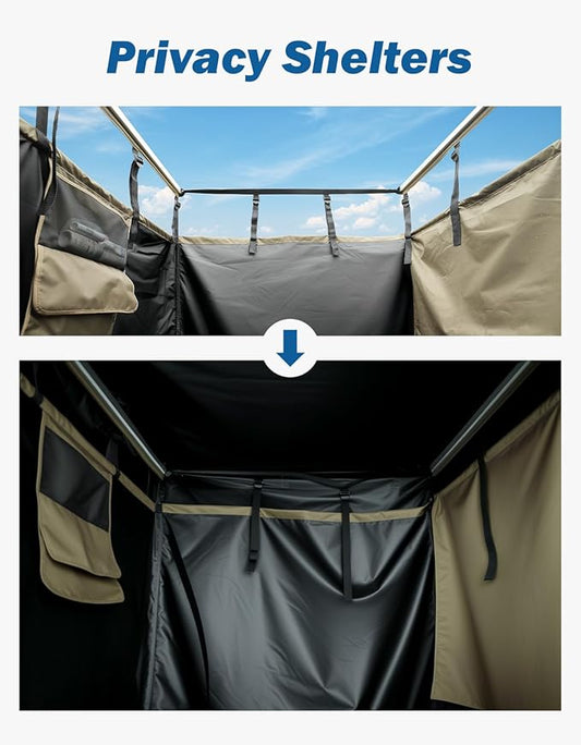 Car Shower Tent with Roof, Full Privacy Protection, Dry and Wet Separation Zones and Pockets, 1000D Waterproof Awning Shower Tent, Heavy-Duty Stakes, Outdoor Shower Enclosure for Overland SUVs